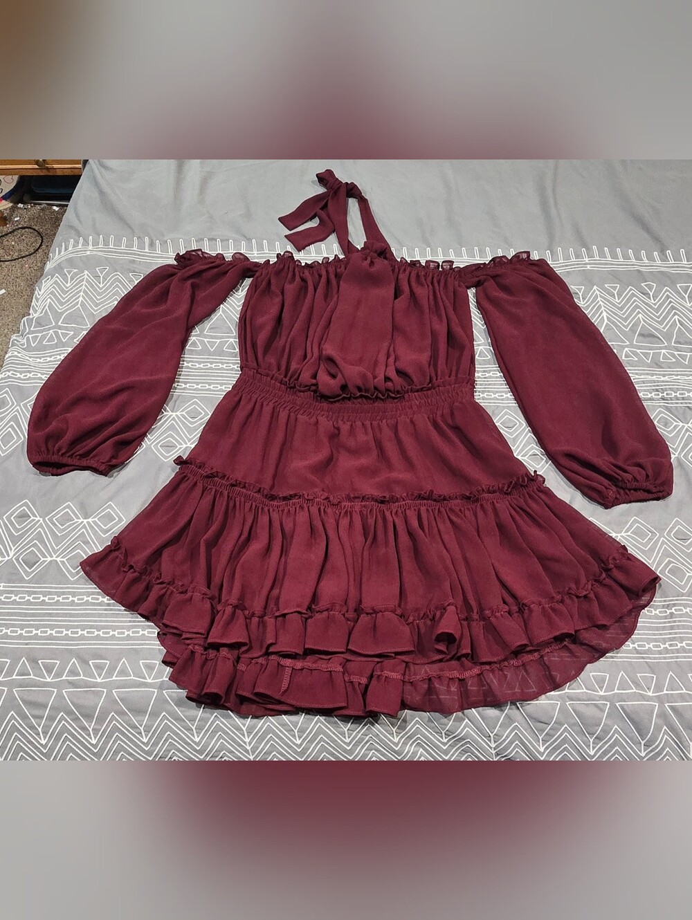 Misa Los Angeles Indi Off The Shoulder Mini Blouson Dress Size Large